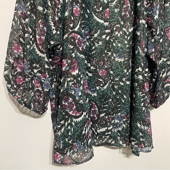 Lane Bryant Size 28 Emerald Green 3/4 Sleeve Metallic Floral Blouse - Picture 6 of 9